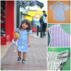 Biến sơ mi cũ của bố thành váy xinh cho bé